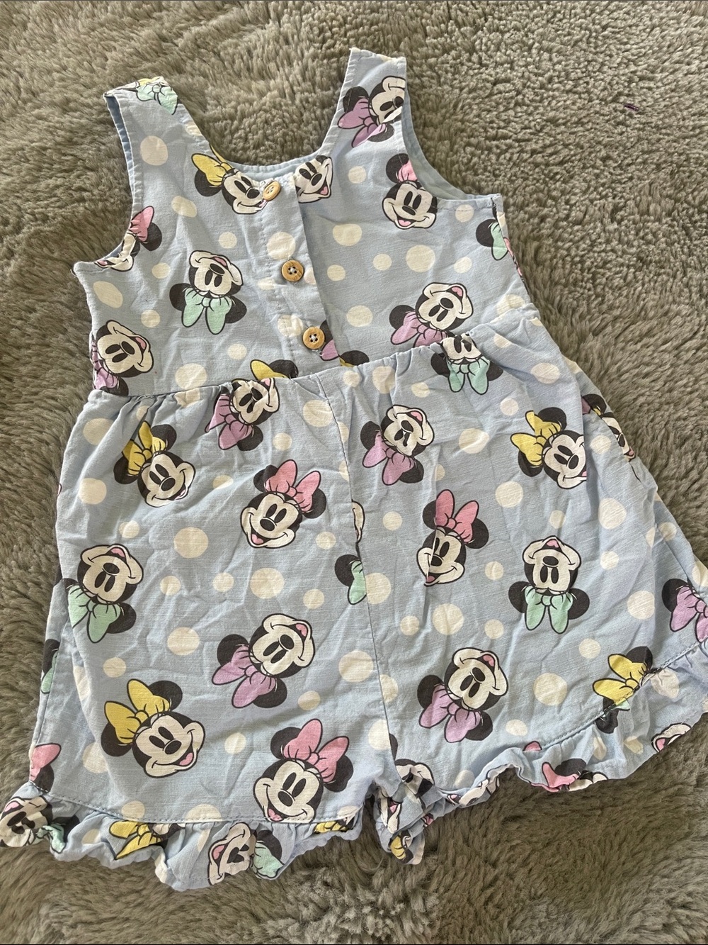🌈 Disney Baby Minnie Mouse Romper Sz 24M Polkadots Shorts Overalls